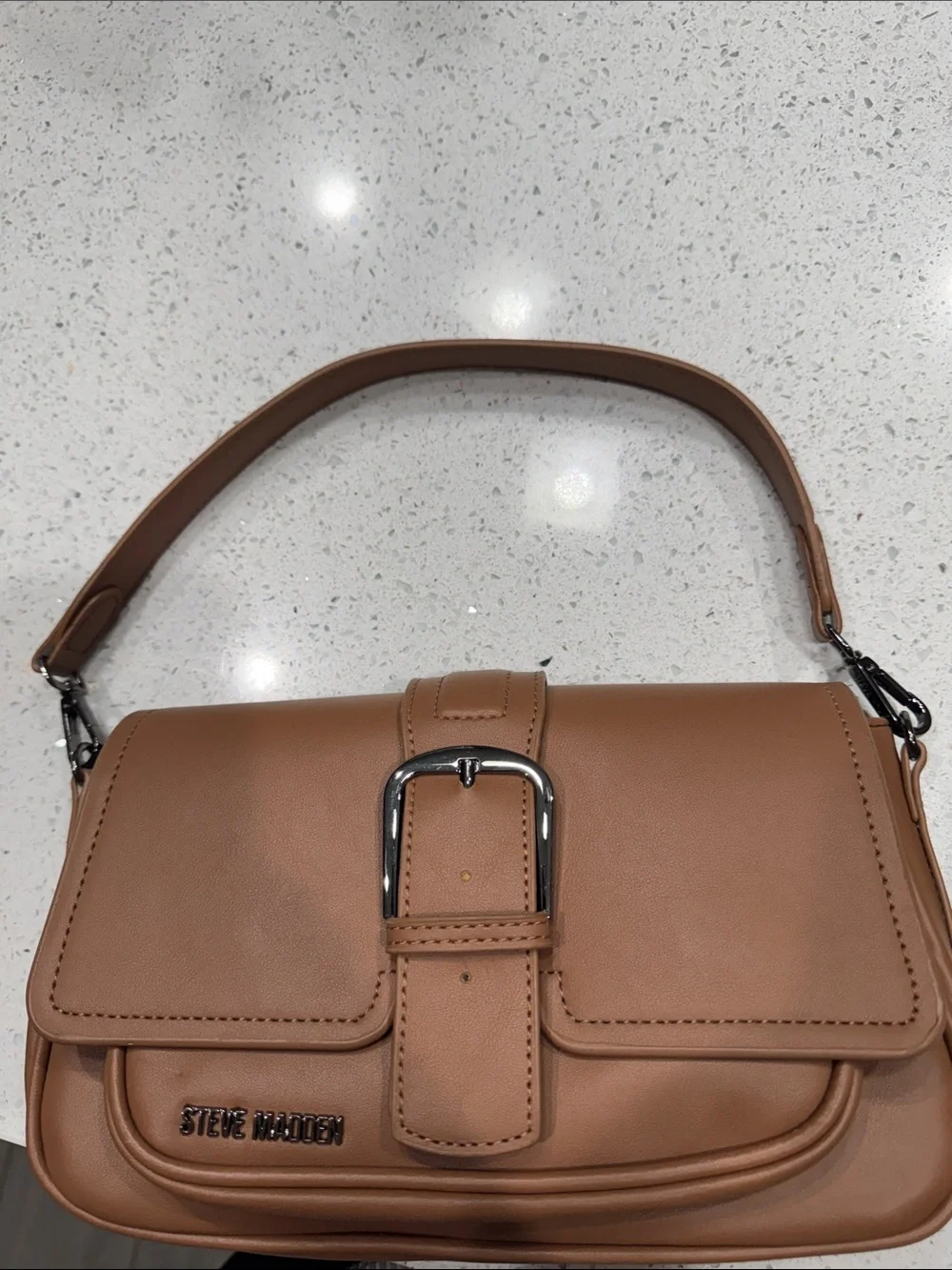 Steve Madden Caramel Tan Buckle Shoulder Bag